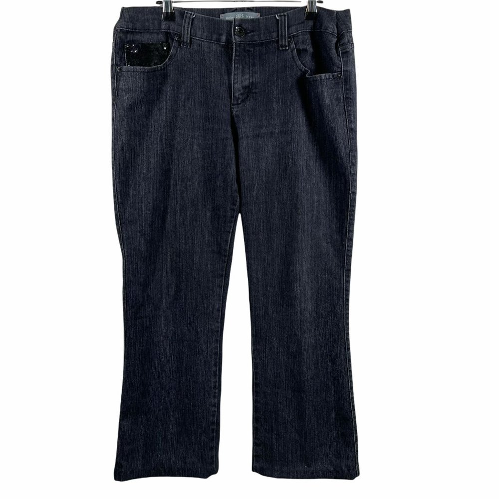 Boom Boom Jeans Juniors 15 Black Denim Sequins Boot Cut - Picture 1 of 12